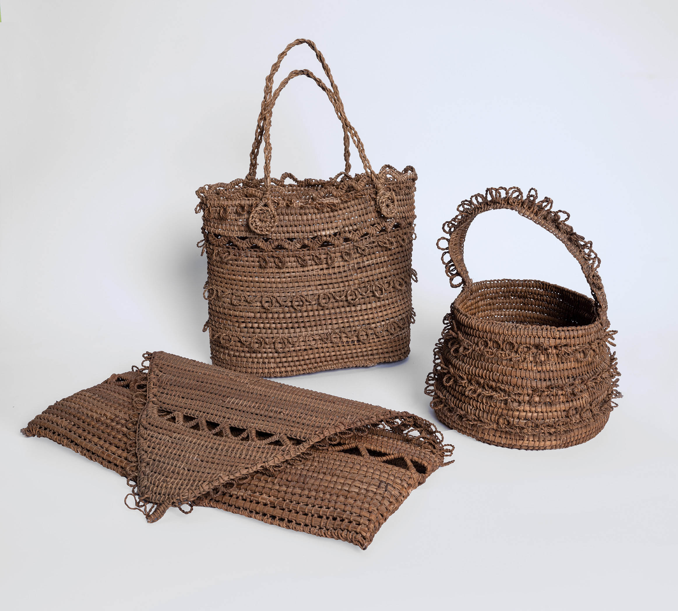 Woven baskets attributed to Nuningah (Rose Martin), colledted from Myora Missions c.1917, UQ Anthropology Museum collection